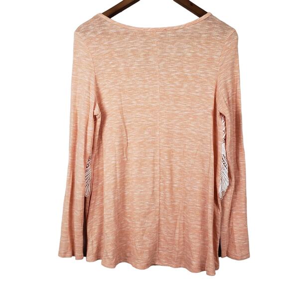 Entro Crochet Trim Top Long Sleeve Jersey Knit Peach White Grandma Scoop Neck- M - Picture 4 of 4